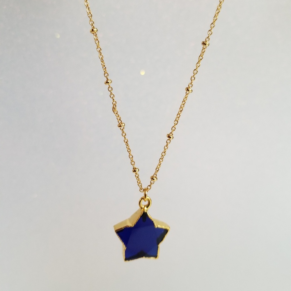 Turquoise and sapphire gold plated star necklace - Picture 4 of 7